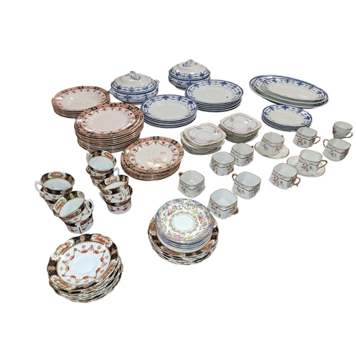 802 - A TWENTY TWO PIECE BURSLEM BLUE AND WHITE CHINA DINNER SERVICE to include a pair of lidded terrines ... 