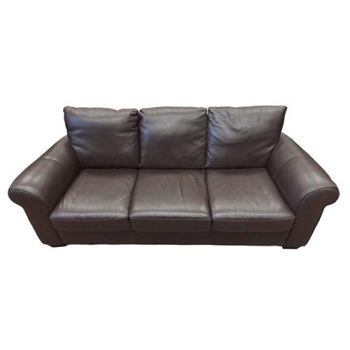 803 - AN ITALIAN DESIGNER HIDE UPHOLSTERED  THREE SEATER SETTEE with scroll over arms 210cm (w)