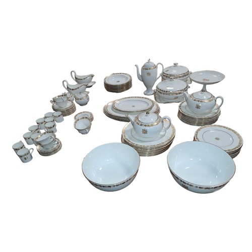 159 - A HUNDRED AND TWELVE PIECE WEDGEWOOD DINNER, TEA AND COFFEE SERVICE the white ground with gilt borde... 