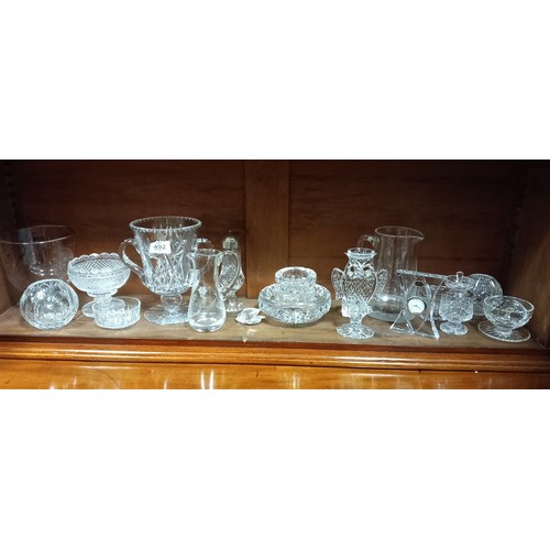 492 - A COLLECTION OF GLASSWARE to include a ruby glass and clear glass bowl, a hobnail cut bowl, a Waterf... 