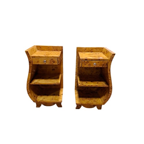 239 - A PAIR OF ART DECO DESIGN WALNUT PEDESTALS each of rectangular outline the shaped gallery above a fr... 