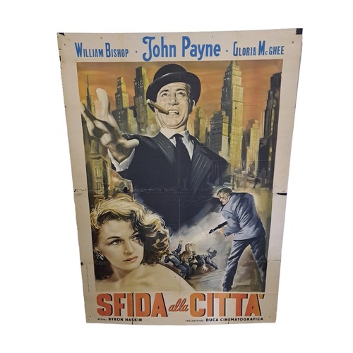 602 - A LARGE COLOURED CINEMA POSTER 
Sfida Alla Citta 
William Bishop John Payne and Gloria McGhee
196cm ... 