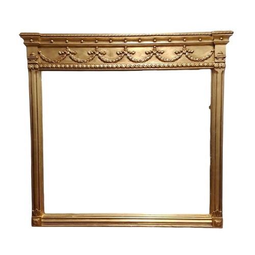 133 - A REGENCY DESIGN GILT FRAME OVERMANTEL MIRROR the rectangular plate within a moulded pilaster frame ... 