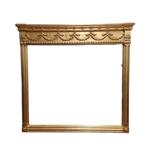 134 - A REGENCY DESIGN GILT FRAME OVERMANTEL MIRROR the rectangular plate within a moulded pilaster frame ... 