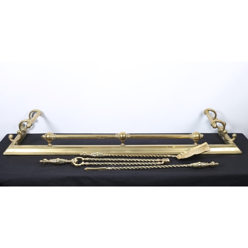 137 - A SET OF THREE 19TH CENTURY BRASS FIRE IRONS with spiral twist and urn handles comprising poker, sho... 