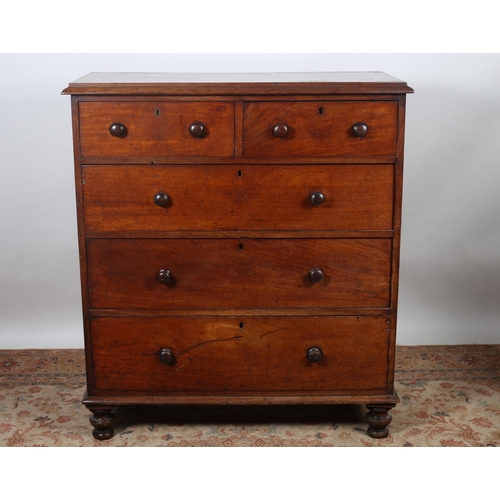 176 - A 19TH CENTURY MAHOGANY CHEST of rectangular outline the shaped top above two short and three long g... 