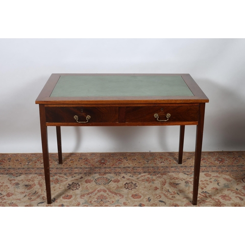 183 - A VINTAGE MAHOGANY WRITING TABLE of rectangular outline the shaped top with Rexine writing surface a... 