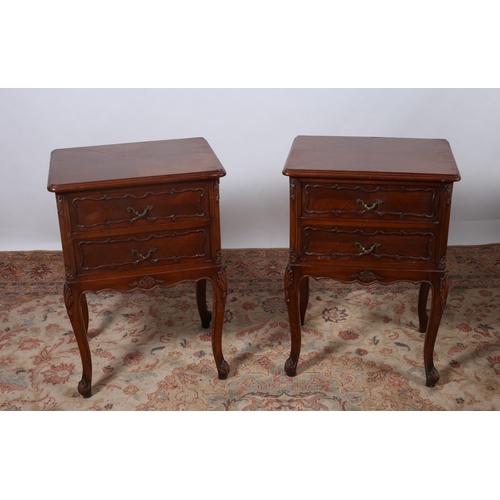 196 - A PAIR OF CONTINENTAL KINGWOOD CHESTS each of rectangular outline the shaped top above two frieze dr... 