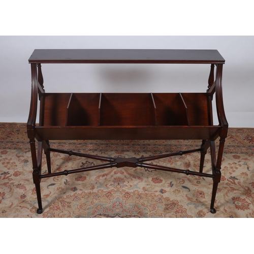 207 - A GEORGIAN DESIGN MAHOGANY BOOK TROUGH the rectangular moulded top above five compartments on turned... 