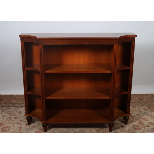 209 - A SHERATON DESIGN MAHOGANY INLAID OPEN FRONT BOOKCASE the rectangular shaped top above three open sh... 