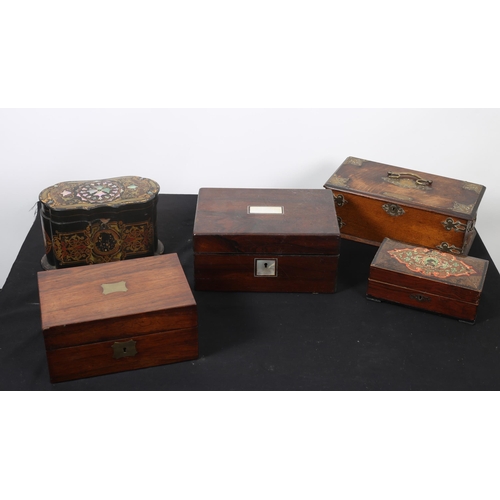 252 - A COLLECTION OF 19TH CENTURY AND LETTER BOXES to include a rosewood work box, an oak and brass bound... 