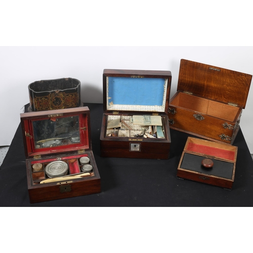 252 - A COLLECTION OF 19TH CENTURY AND LETTER BOXES to include a rosewood work box, an oak and brass bound... 