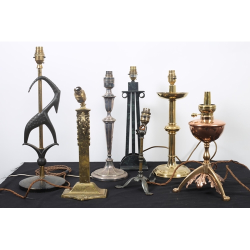 266 - A COLLECTION OF VARIOUS COPPER AND BRASS TABLE LAMPS to include an Al Frank design table lamp, a mid... 