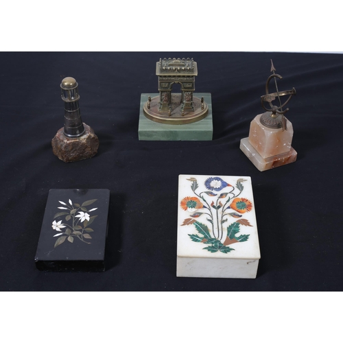 269 - A MISCELLANEOUS COLLECTION to include a marble inlaid lidded box together with a black marble inlaid... 