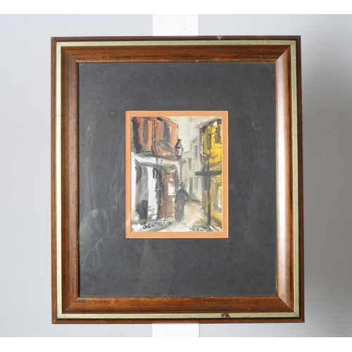 289 - SEAMUS O COLMAIN 
Street Scene with Figure
Mixed media on board
Signed lower left
15cm (h) x 11cm (w... 