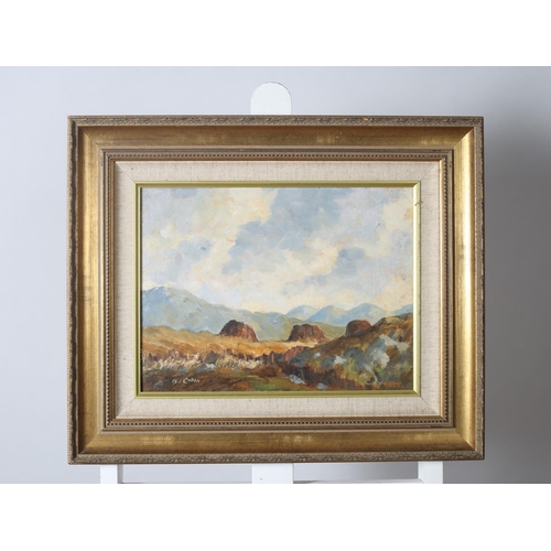 294 - M. CALLAN
Mountain Landscape with Turf Stacks
Oil on canvas laid on board
30cm (h) x 39cm (w)