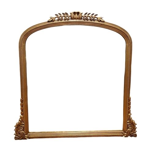 302 - A VICTORIAN DESIGN GILT FRAME OVERMANTEL MIRROR the rectangular bevelled glass plate within a beadwo... 