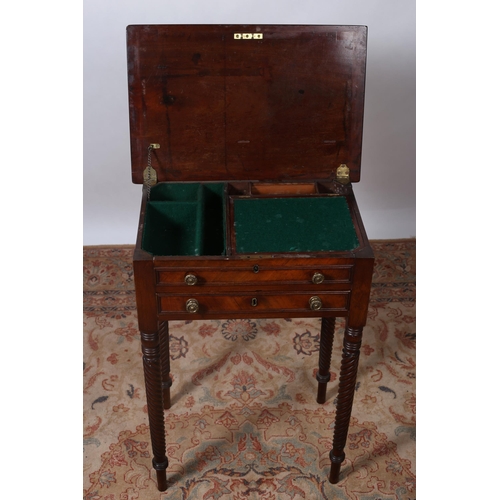 330 - A 19TH CENTURY MAHOGANY WRITING TABLE the rectangular hinged lid containing a baize lined interior w... 