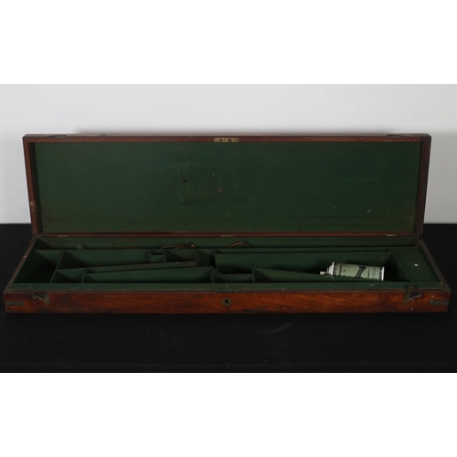 367 - A 19TH CENTURY MAHOGANY GUN CASE with brass sunken handle inscribed 'Alex Robertson' 8cm(h) 92cm(w) ... 