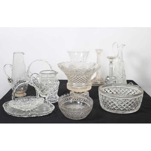 400 - A LARGE COLLECTION OF GLASSWARE to include candlesticks, vases, etc.