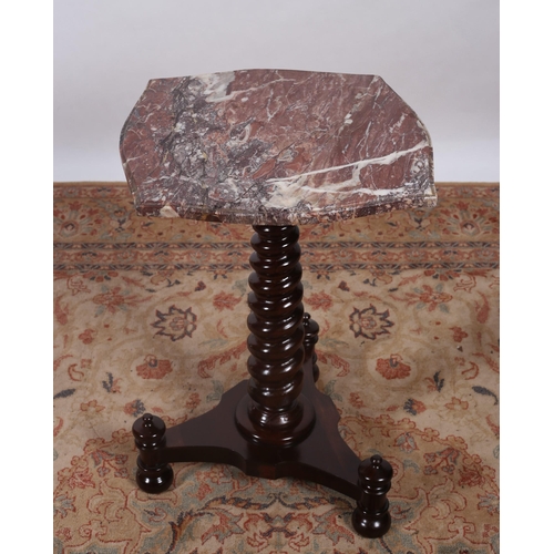 406 - A 19TH CENTURY MAHOGANY AND MARBLE TOP OCCASIONAL TABLE the serpentine veined marble top above a spi... 