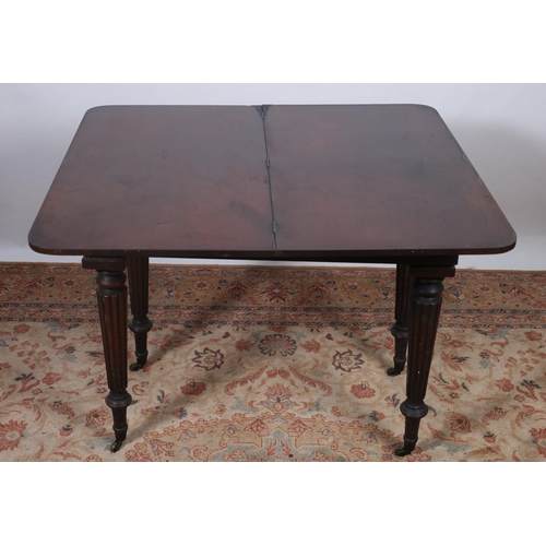 420 - A 19TH CENTURY MAHOGANY FOLDOVER SUPPER TABLE the rectangular hinged top above an inlaid frieze on l... 