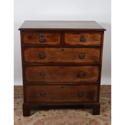 427 - A 19TH CENTURY MAHOGANY AND SATINWOOD INLAID CHEST of rectangular outline the shaped top above two s... 