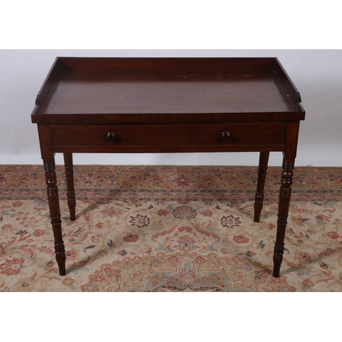 442 - A 19TH CENTURY MAHOGANY SIDE TABLE of rectangular outline the shaped top with moulded three quarter ... 