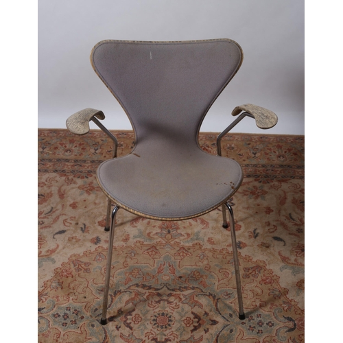 450 - A FRITZ HENSEN DESIGNER BENTWOOD, UPHOLSTERED AND CHROME CHAIR 1992 the shaped upholstered back and ... 