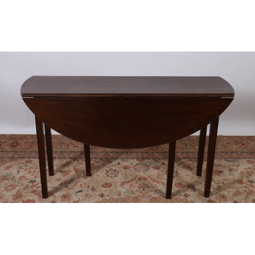 451 - A GEORGIAN MAHOGANY DROP LEAF TABLE the oval hinged top on square moulded legs 
70cm (h) x 34cm (w) ... 