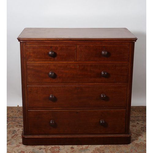 458 - A 19TH CENTURY MAHOGANY CHEST of rectangular outline the shaped top above two short and three long g... 