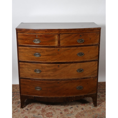 465 - A GEORGIAN MAHOGANY CHEST of demi lune outline the shaped top above two short and three long graduat... 