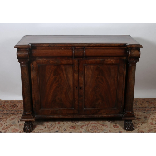 467 - A 19TH CENTURY MAHOGANY AND KINGWOOD INLAID SIDE CABINET of inverted breakfront outline the shaped t... 