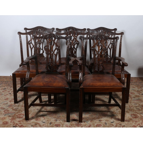 468 - A NINE PIECE MAHOGANY DINING ROOM SUITE comprising eight Chippendale style dining chairs, including ... 