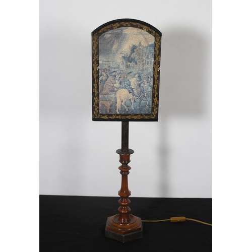 475 - A CHERRYWOOD BRONZED AND MARBLE TABLE LAMP the baluster column raised on an octagonal marble base wi... 