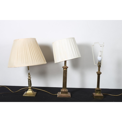 484 - A MISCELLANEOUS COLLECTION to include three brass table lamps together with a mahogany wine table th... 