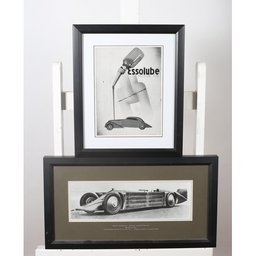 508 - TWO AUTOMOTIVE FRAMED PRINTS, a gilt frame mirror, a pair of bird pictures limited edition, a framed... 