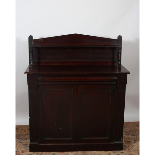 66 - A 19TH CENTURY MAHOGANY SIDE CABINET of rectangular outline the superstructure with moulded shelf ab... 