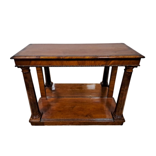 67 - A 19TH CENTURY MAHOGANY AND ROSEWOOD CROSSBANDED CONSOLE TABLE of rectangular outline the shaped top... 