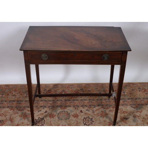 72 - A GEORGIAN MAHOGANY AND ROSEWOOD CROSSBANDED SIDE TABLE of rectangular outline the shaped top with f... 