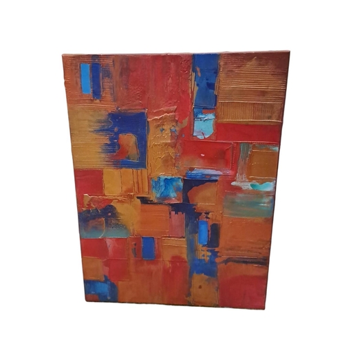 850 - ABSTRACT COMPOSITION 
Acrylic on canvas
102cm (h) x 77cm (w)
A HARDWOOD FRAMED MIRROR the rectangula... 