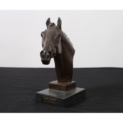 95 - WILLIAM NEWTON 
A cast bronze figure modelled as a horse's head 
Signed and dated 
Raised on a black... 