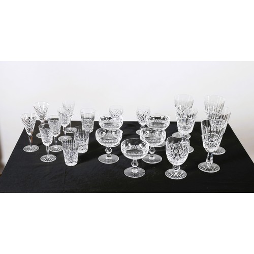 838 - A COLLECTION OF ODD WATERFORD GLASS to include a set of five cut glass Sunday dishes, three sherry g... 