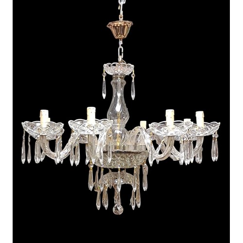 385A - A CONTINENTAL CUT GLASS EIGHT BRANCH CHANDELIER the baluster column issuing eight spiral twists, scr... 