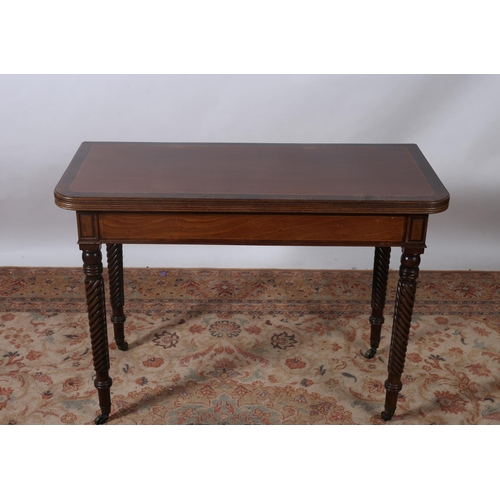 197 - A 19TH CENTURY MAHOGANY CROSSBANDED FOLDOVER SUPPER TABLE the rectangular hinged top above a moulded... 