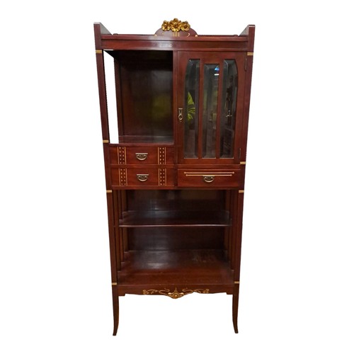 244 - AN ART NOUVEAU MAHOGANY AND PARCEL GILT SIDE CABINET of rectangular outline the moulded gallery with... 