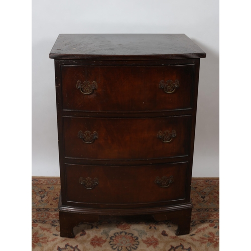 738 - A GEORGIAN STYLE MAHOGANY CHEST of demi lune outline the shaped top above three long graduated drawe... 