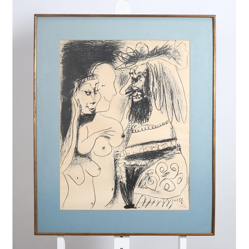 127 - after PICASSO 
Lord and Girl 
A black and white print, signed in plate
66cm (h) x 49cm (w)