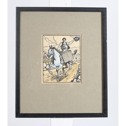 130 - JACK B. YEATS 
Hand coloured prints
A pair 
Each signed lower left
14cm (h) x 11cm (w)