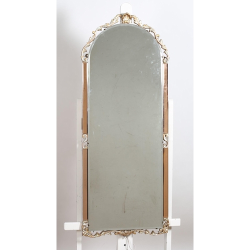 133 - TWO VINTAGE GILT FRAMED MIRRORS each of rectangular arched form with bevelled glass plate within a p... 